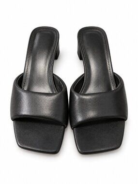 Mira Azzurra Black Leather Square Toe Mule Heels Size 5